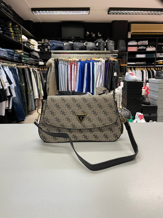 Guess Beige Black Cordelia Logo Flap - Shoulder Bag - V23SHOP.GR